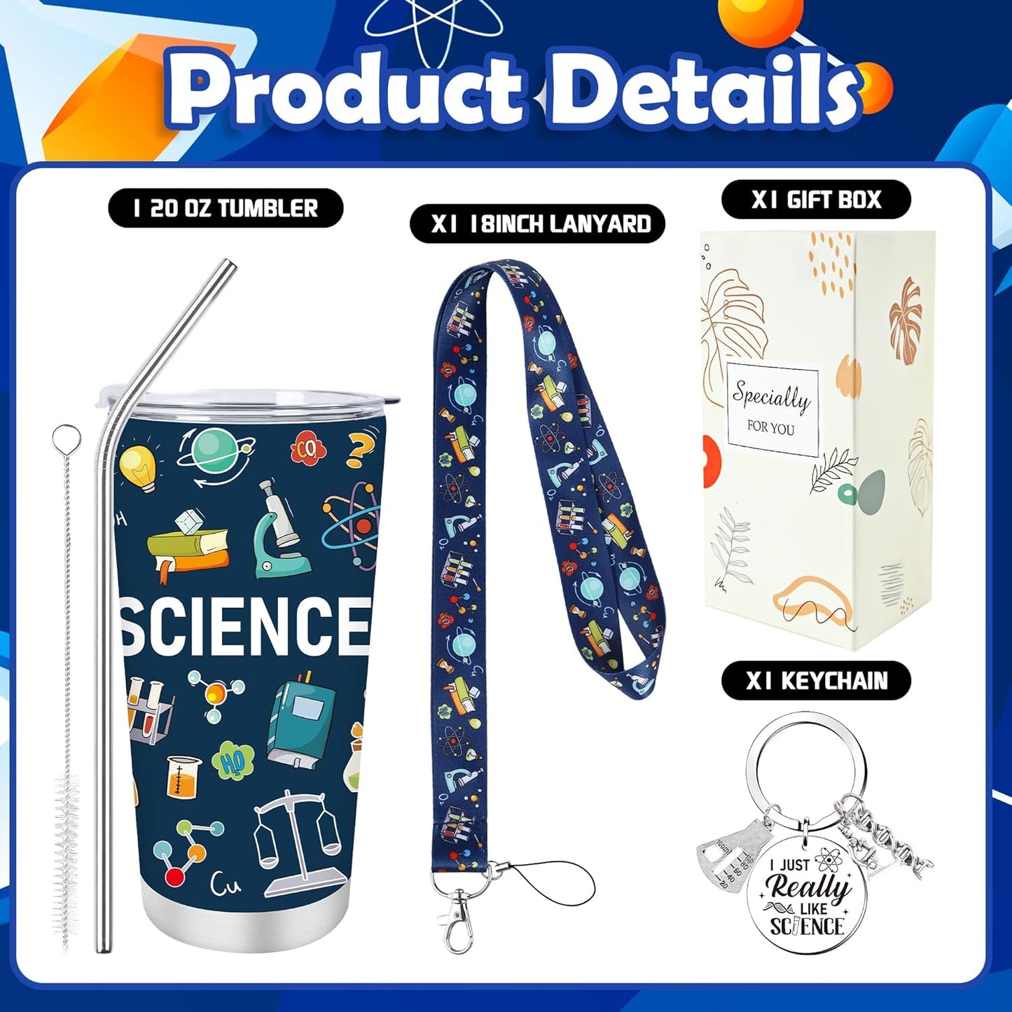 Juego de regalos para maestros de ciencias Keluna 20 oz con tumbler, llaveros y lanyards