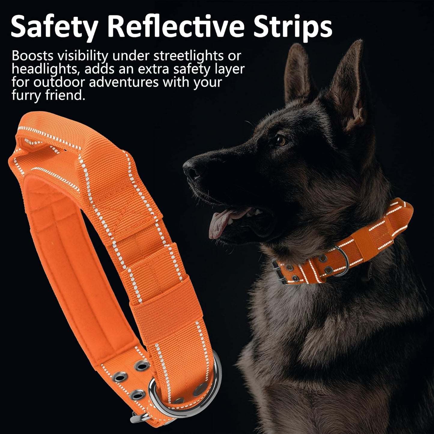 Collar táctico para perro ajustable con asa y hebilla metal