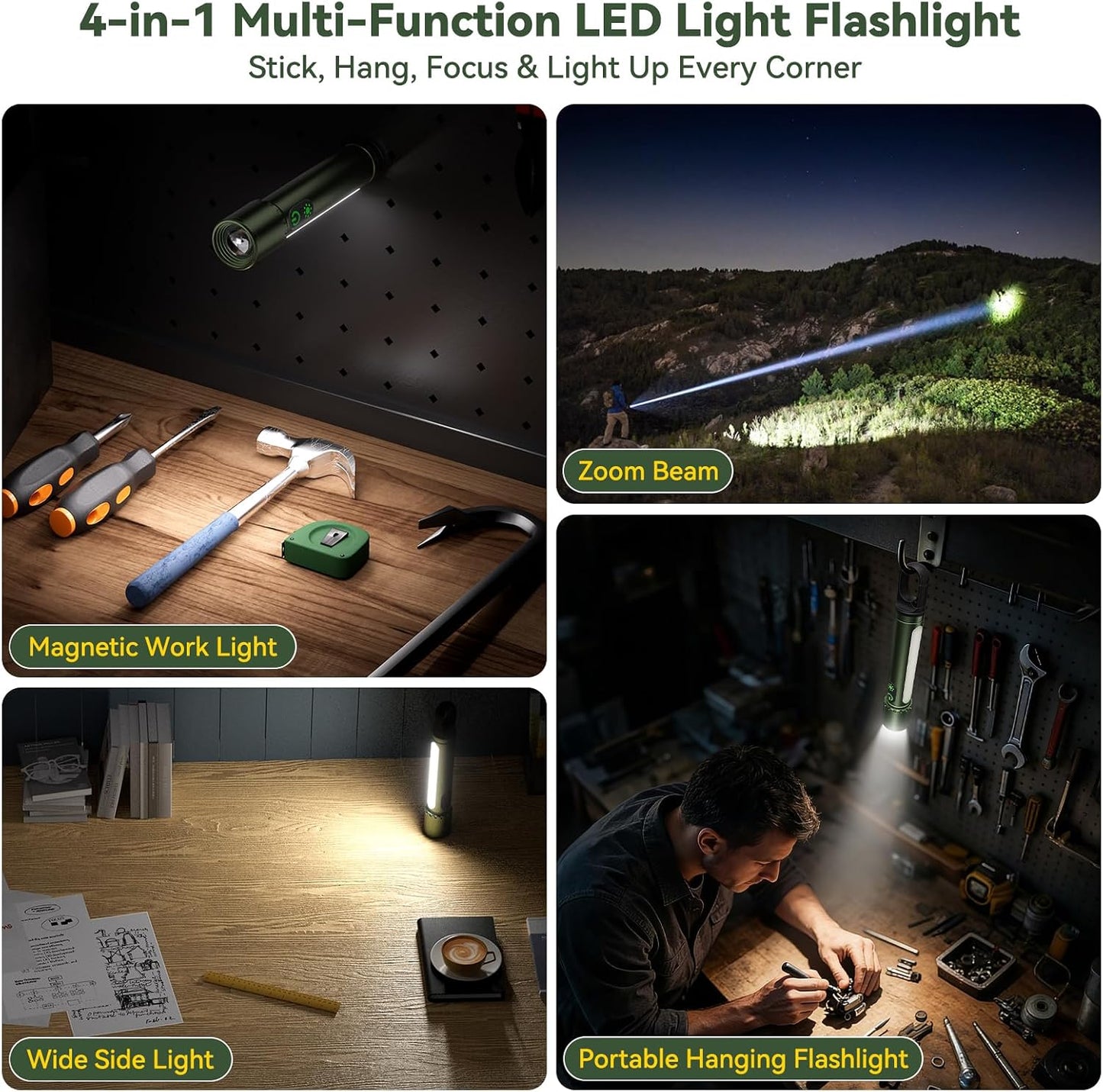 Linterna LED recargable magnética zoom luz lateral impermeable