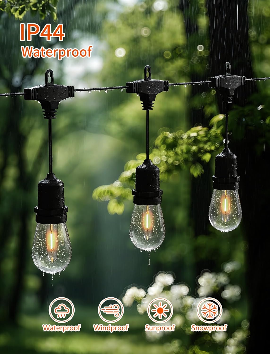 Tira luces exterior 30ft LED impermeable blanco cálido