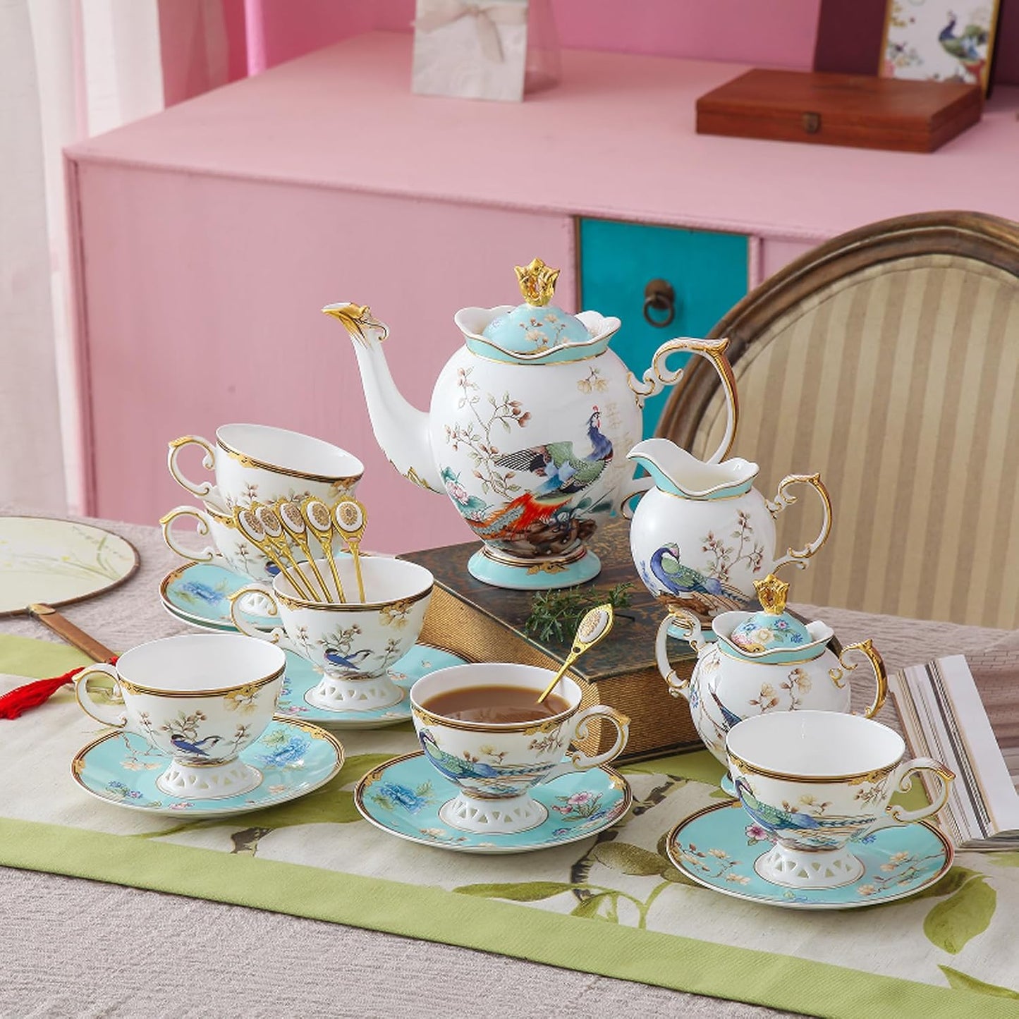 Set té porcelana fina tetera 21 pzas para 6