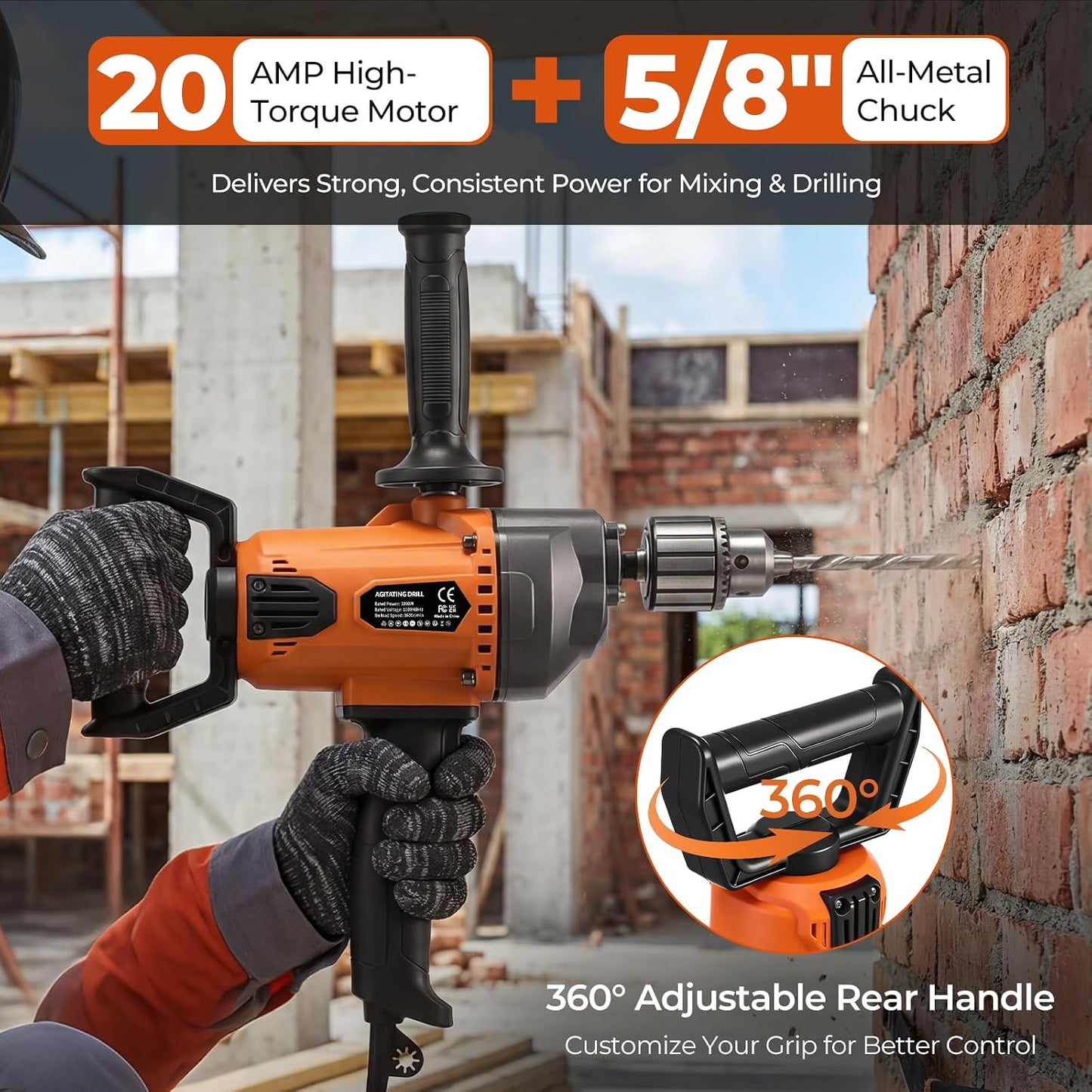 Juego mezcladores taladro 1100 RPM mango D ajustable 360°