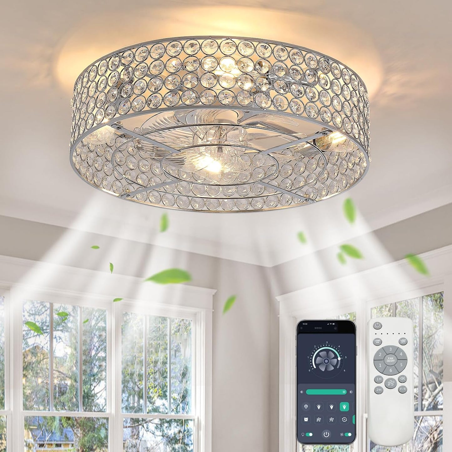 Ventilador techo cromado 20pulg luz 6 velocidades control remoto