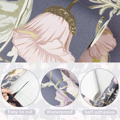 Papel tapiz floral autoadhesivo 17.3x78.7pulg vintage dormitorio