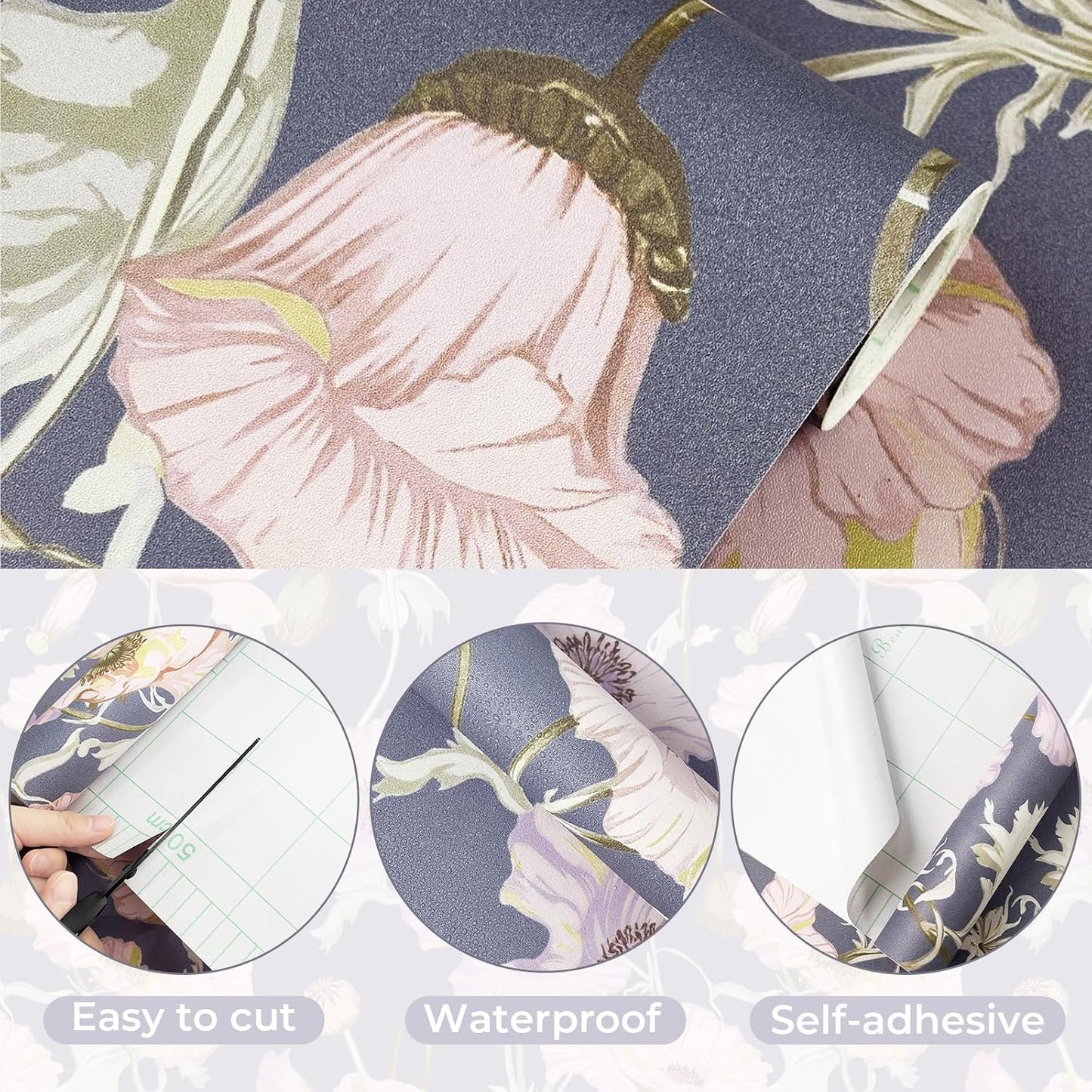 Papel tapiz floral vintage autoadhesivo 17.3x196.8pulg