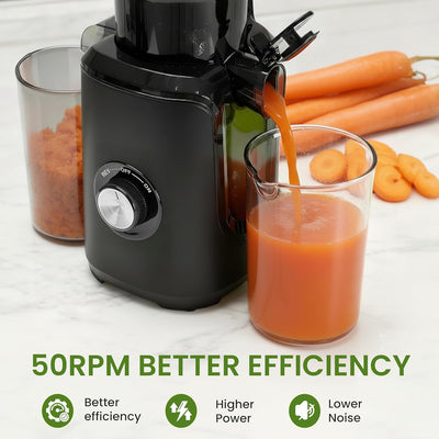 Exprimidor frío con canal ancho para frutas y verduras