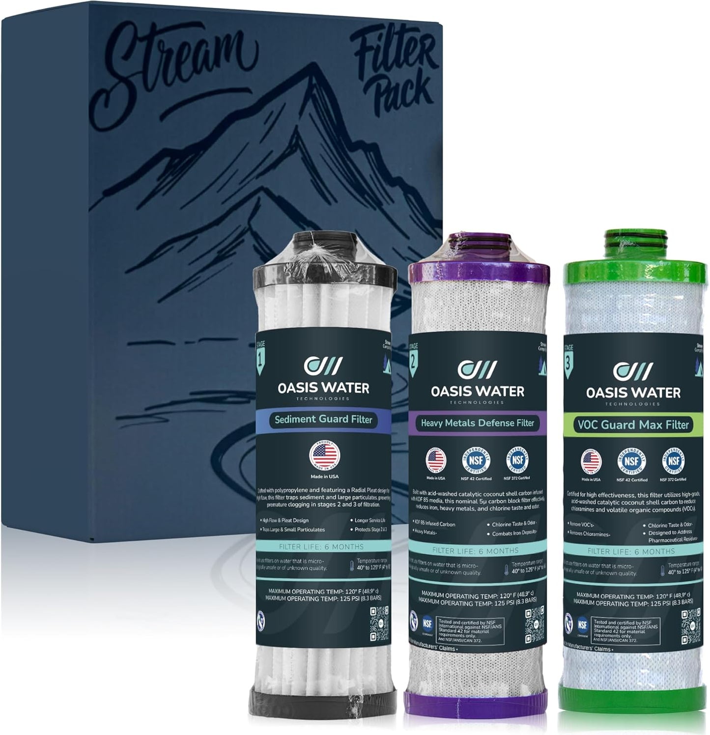 Filtros de agua RV Oasis 3 etapas para sistemas de corriente