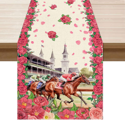 Camino de mesa de caballo con rosas Kentucky Churchill Downs 13x72