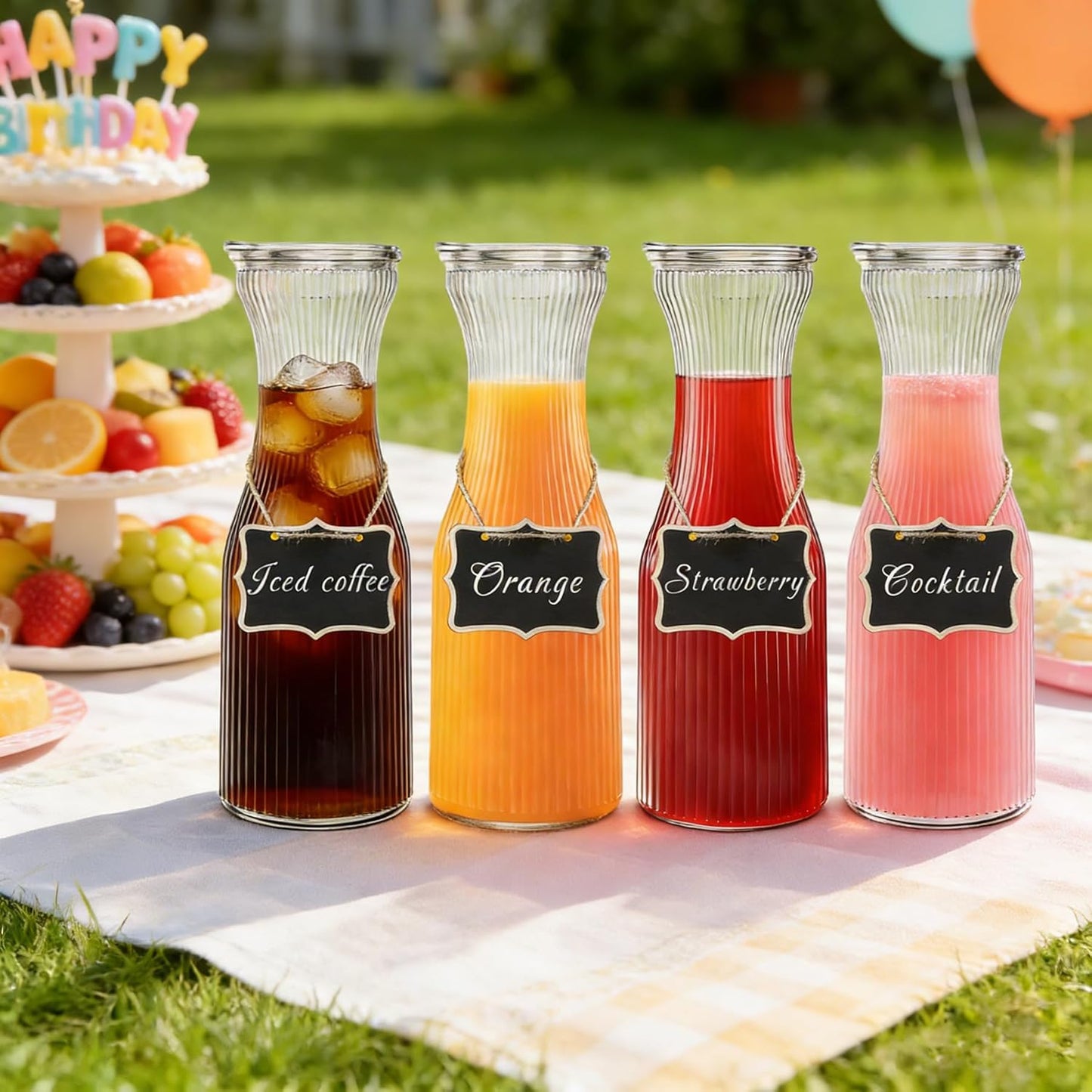Jarra de vidrio acanalado con tapa juego de 4 para barra mimosa brunch fiestas