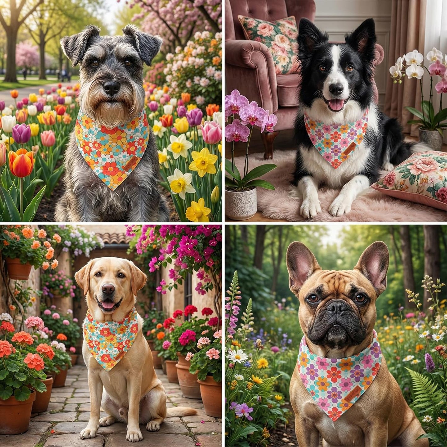 Bufanda floral perro grande tela duradera 2 pzas