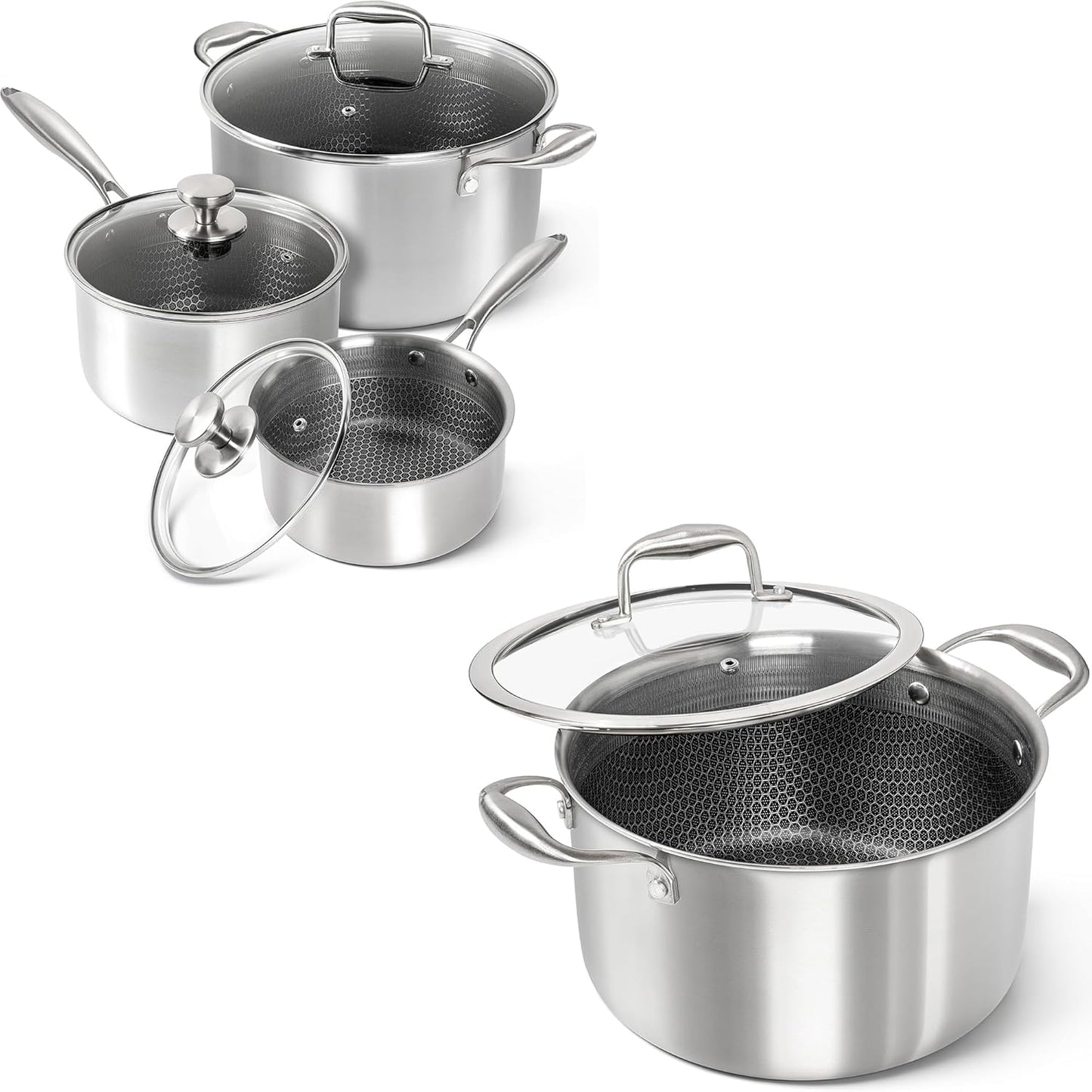 Set 6 Macetas Acero Inox 3 Capas 2-8qt Con Tapa