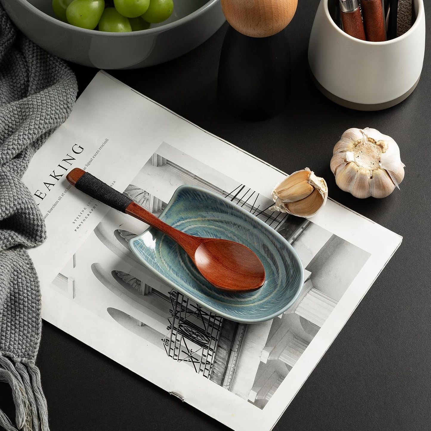 Soporte cuchara cerámica encimera cocina decoración
