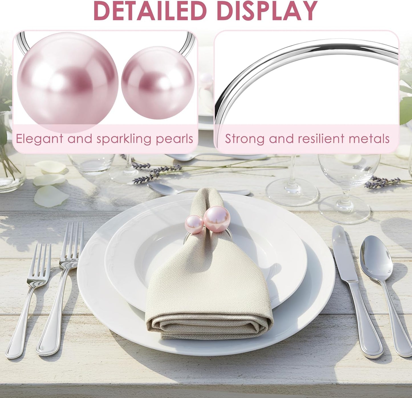Servilleteros de perlas soporte metálico para mesa de boda y fiesta rosa