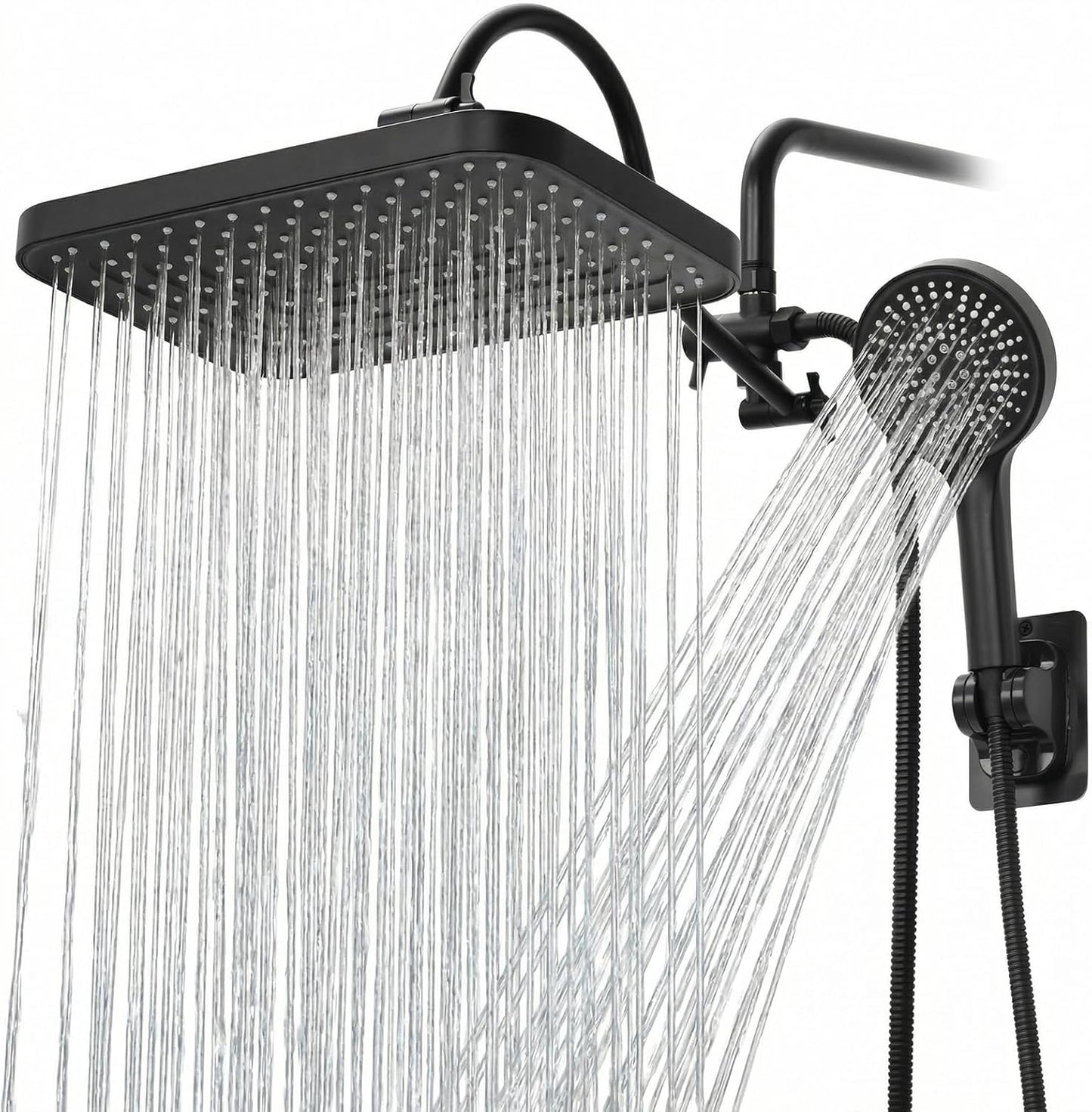 Cabezal ducha cascada con rociador mano y manguera negro
