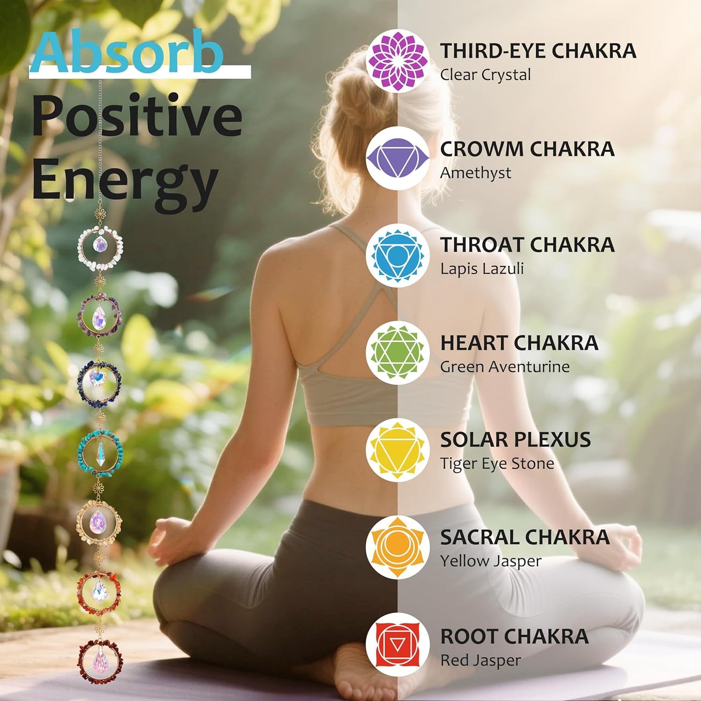 Kit Atrapasoles 7 Chakras Cristal Colgante Artes DIY