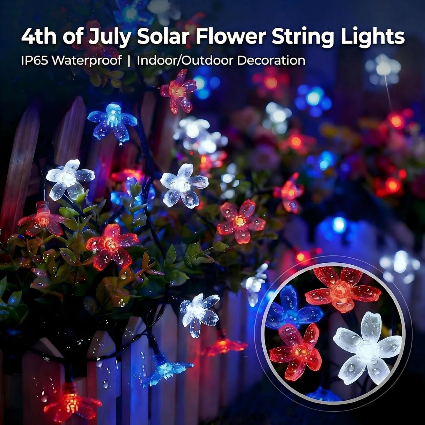 Guirnalda LED solar 50 luces exterior 4 de Julio