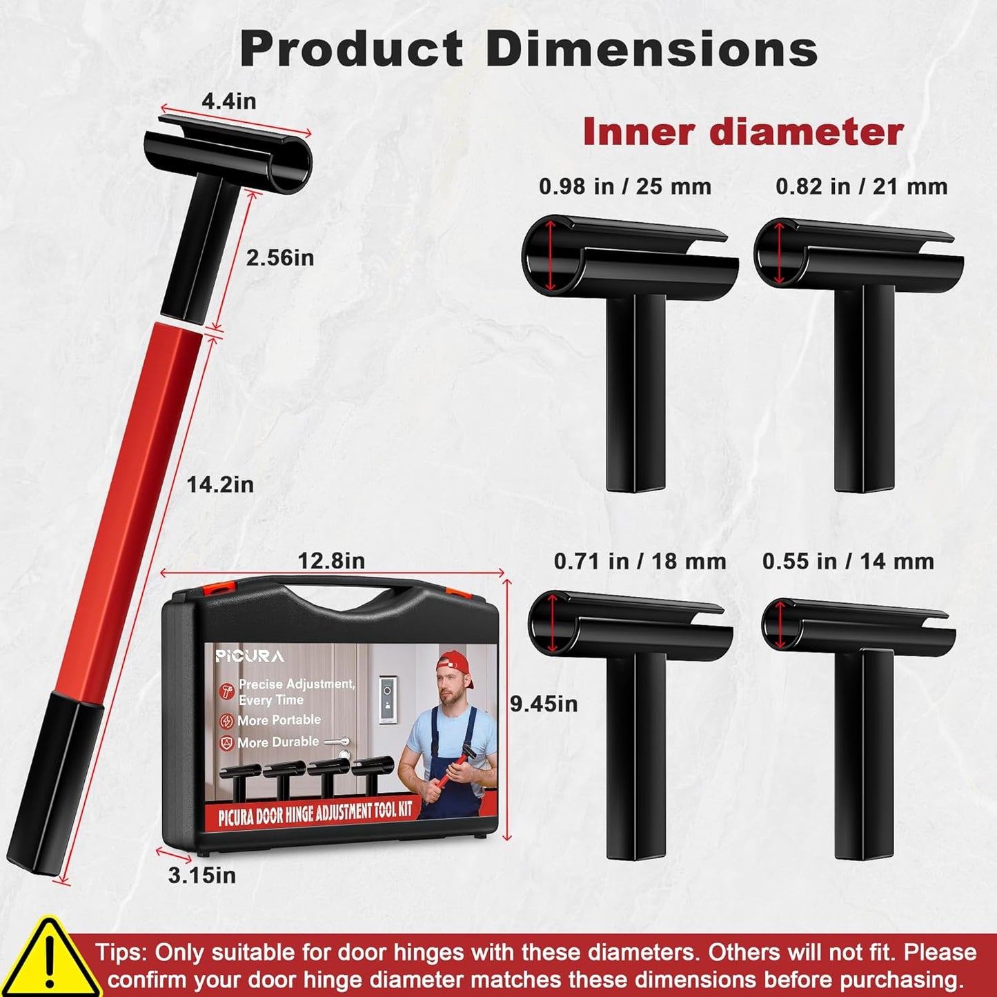 Kit ajuste bisagra puerta llave 4en1 0.55-0.98pulg
