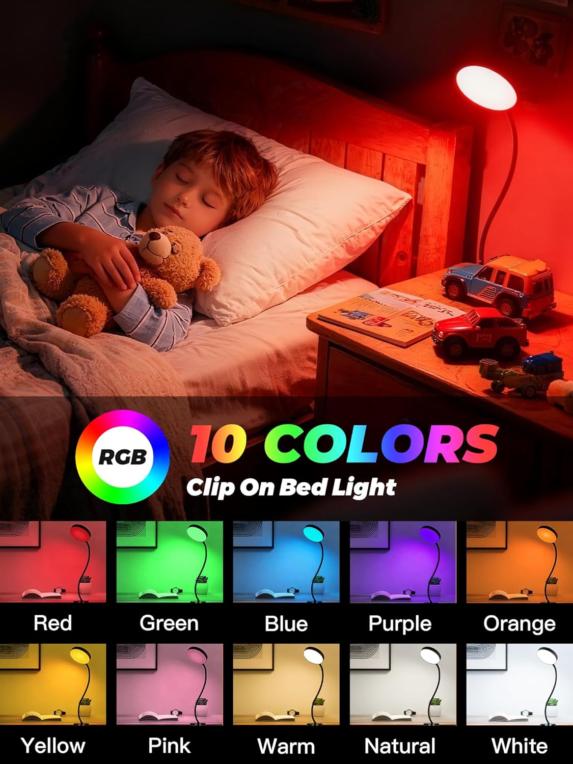Luz de clip RGB 10 colores con 10 lámparas escritorio regulables