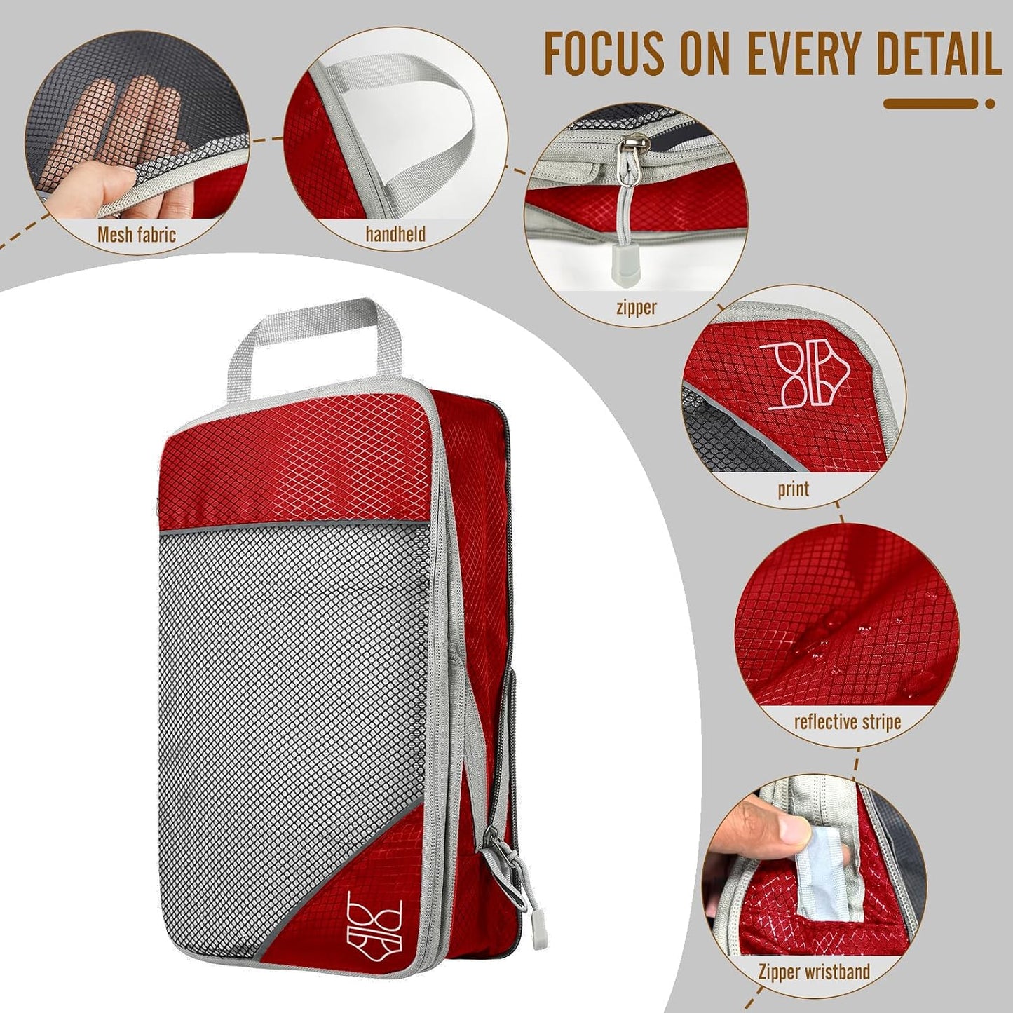 Set 9 Cubos Embalaje con Bolsa Colgante Tela Malla Rojo