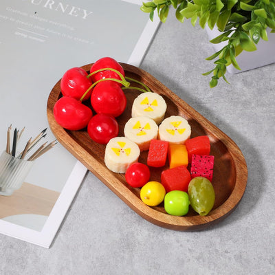 Bandeja de madera de acacia ovalada para servir y decorar