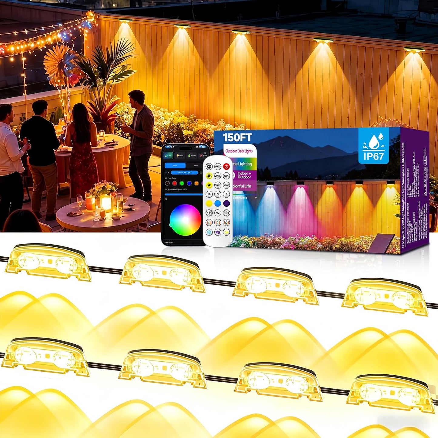 Luces valla exterior LED 7 colores IP67 control remoto