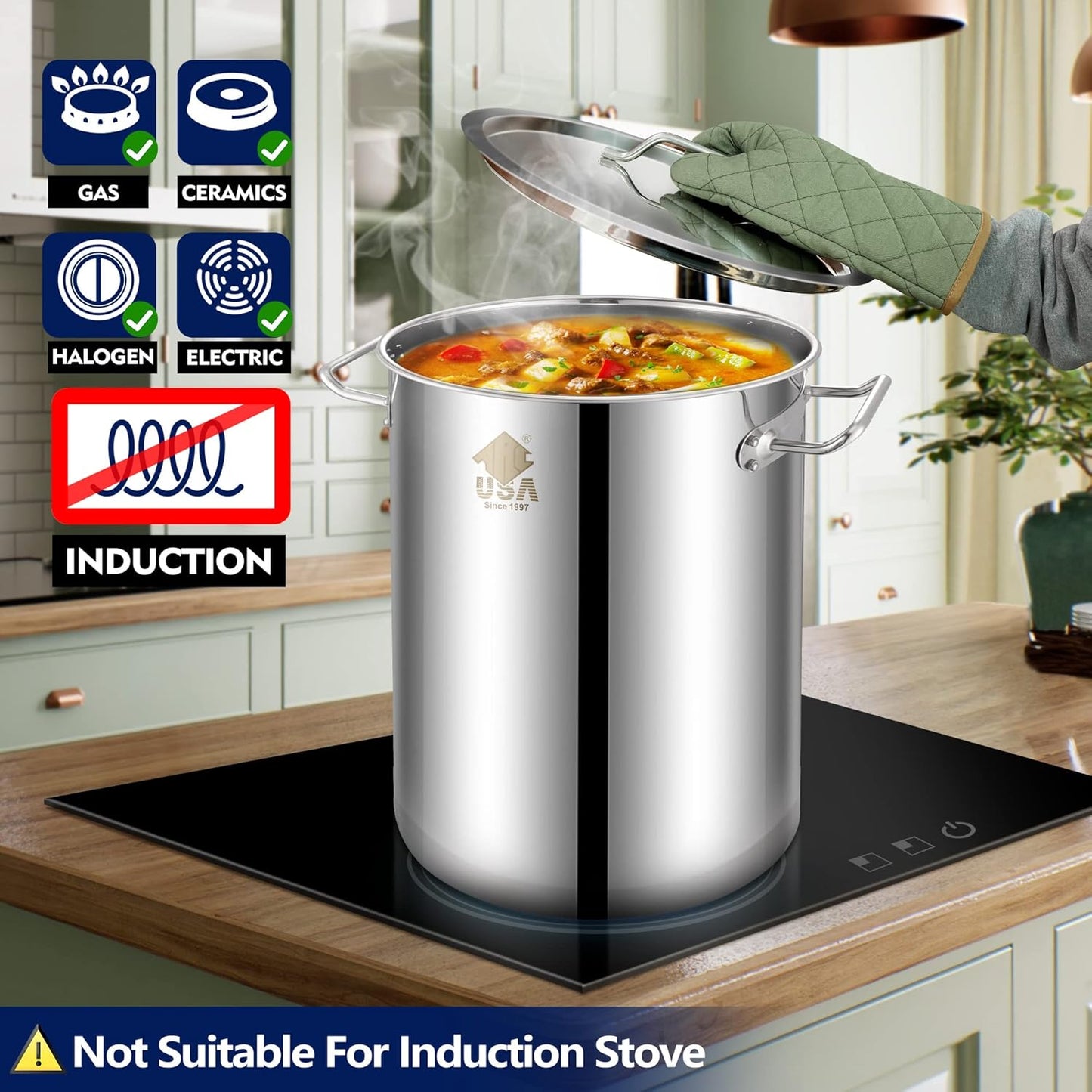 Olla caldo 32qt acero inox para mariscos con cesta