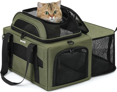 Transportador mascotas expandible transpirable con cremalleras verde