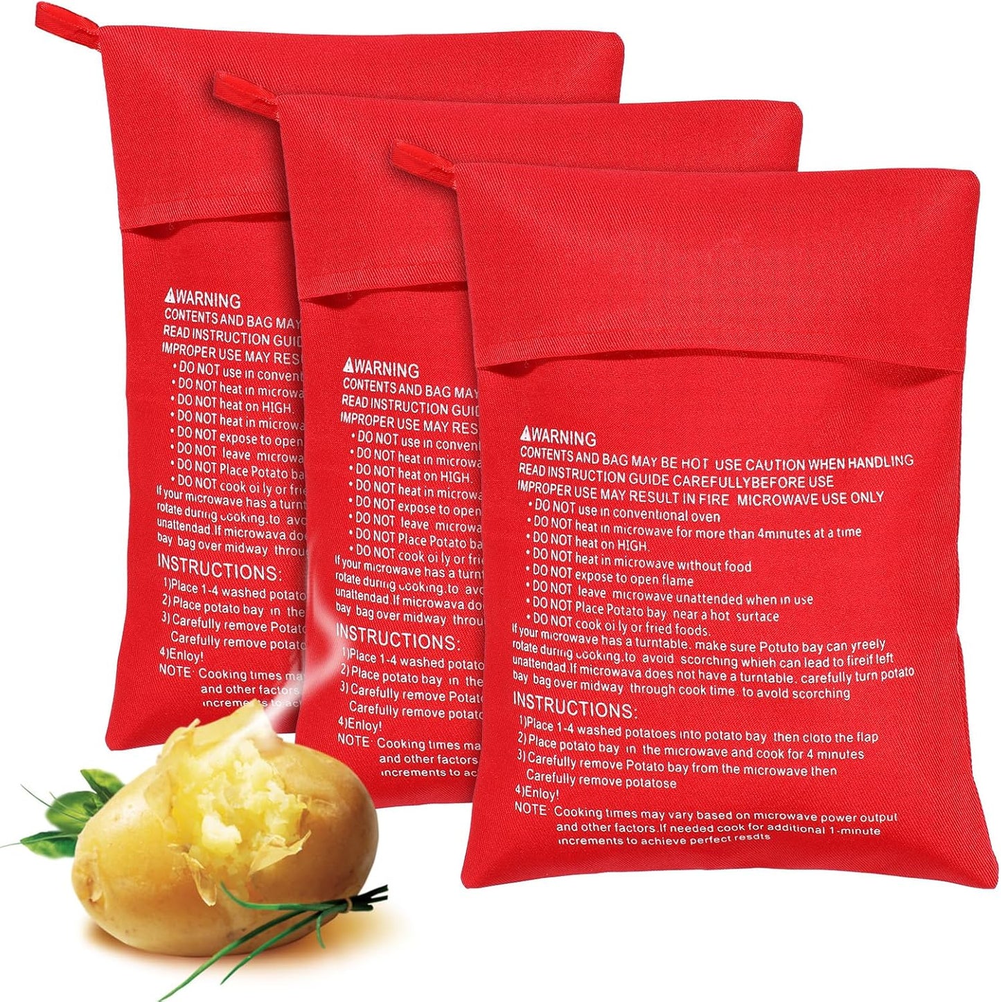 3 bolsas patatas microondas 9.8pulg rojas calentamiento rápido