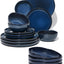 Set 16 Pzas Vajilla Gres Azul Estrellado