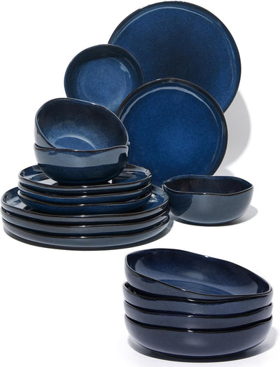Set 16 Pzas Vajilla Gres Azul Estrellado