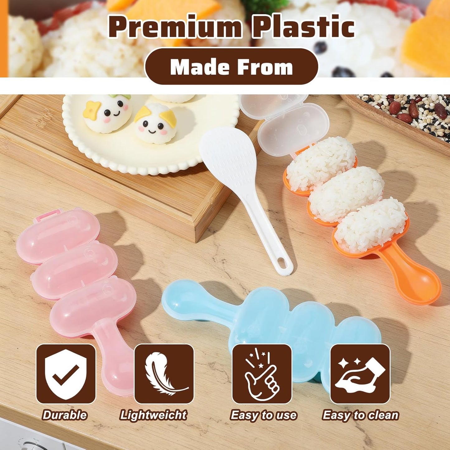 Set 3 moldes Onigiri con cucharas para bento sushi