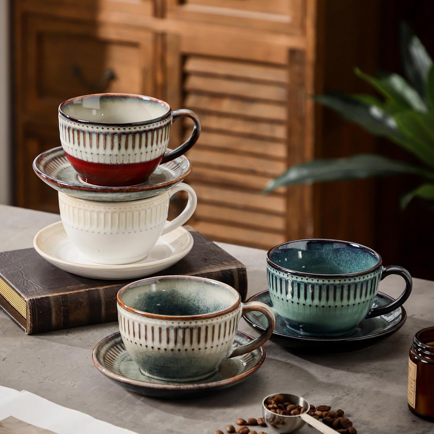 Taza cerámica café con platillo 10oz estampado elegante chocolate