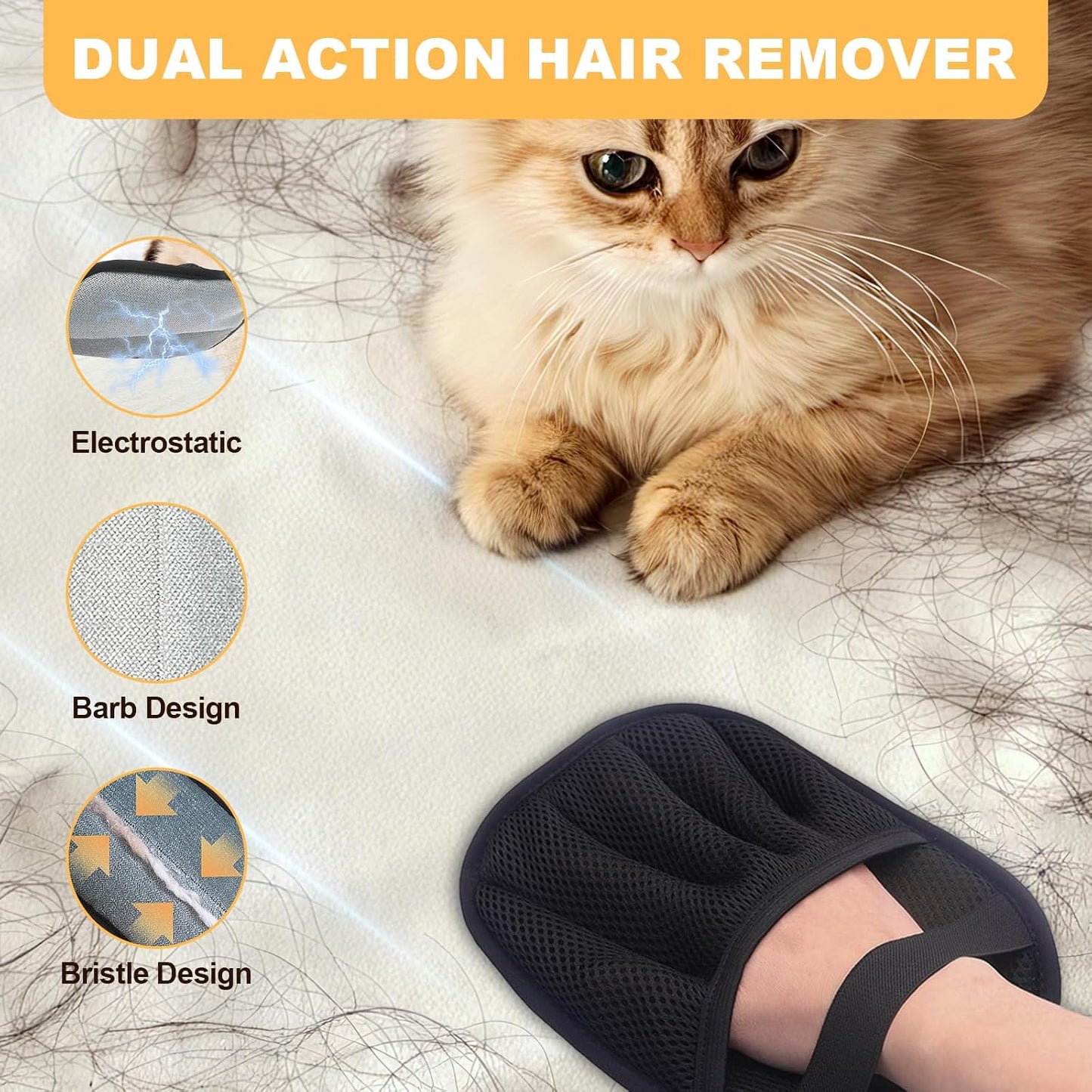 Guantes depilación mascotas 5 dedos cepillo electrostático