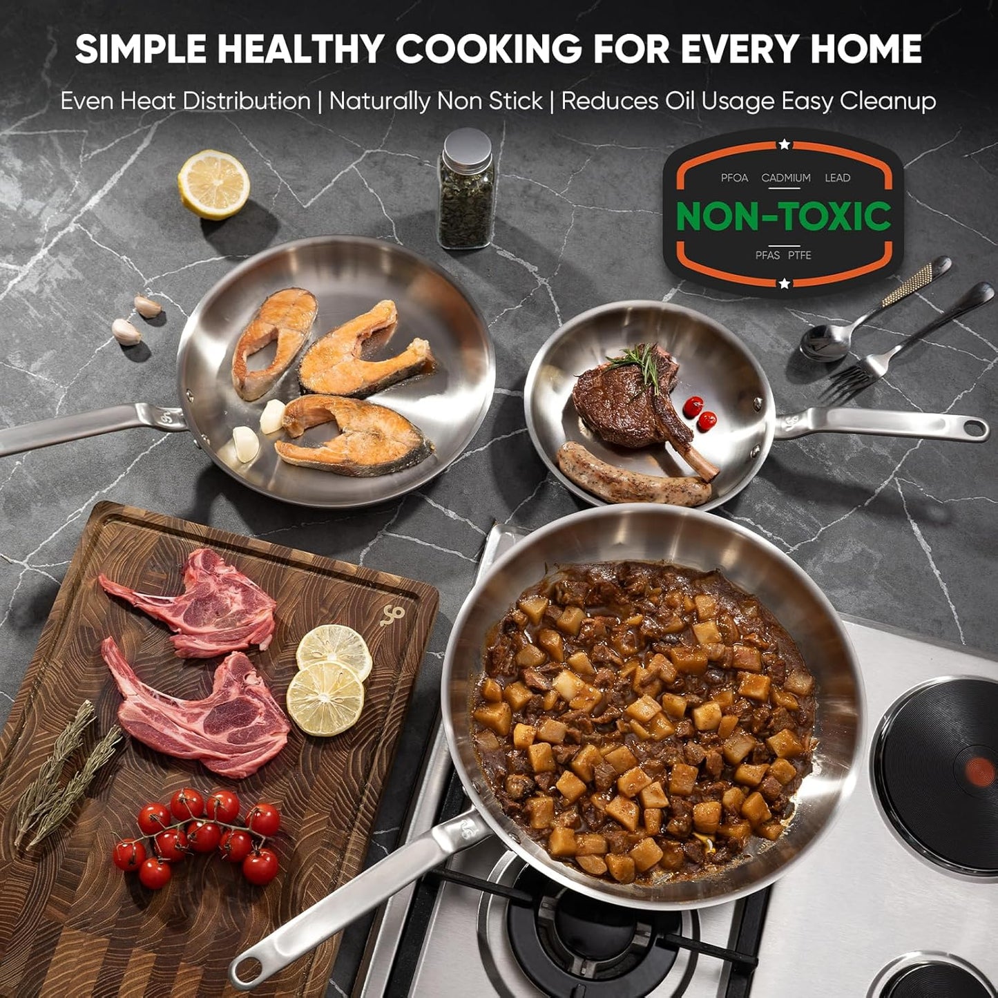 Sartén acero inox 10pulg 5capas con tapa 2qt