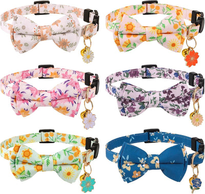 6 Collares Gato con Pajarita y Campana Ajustable