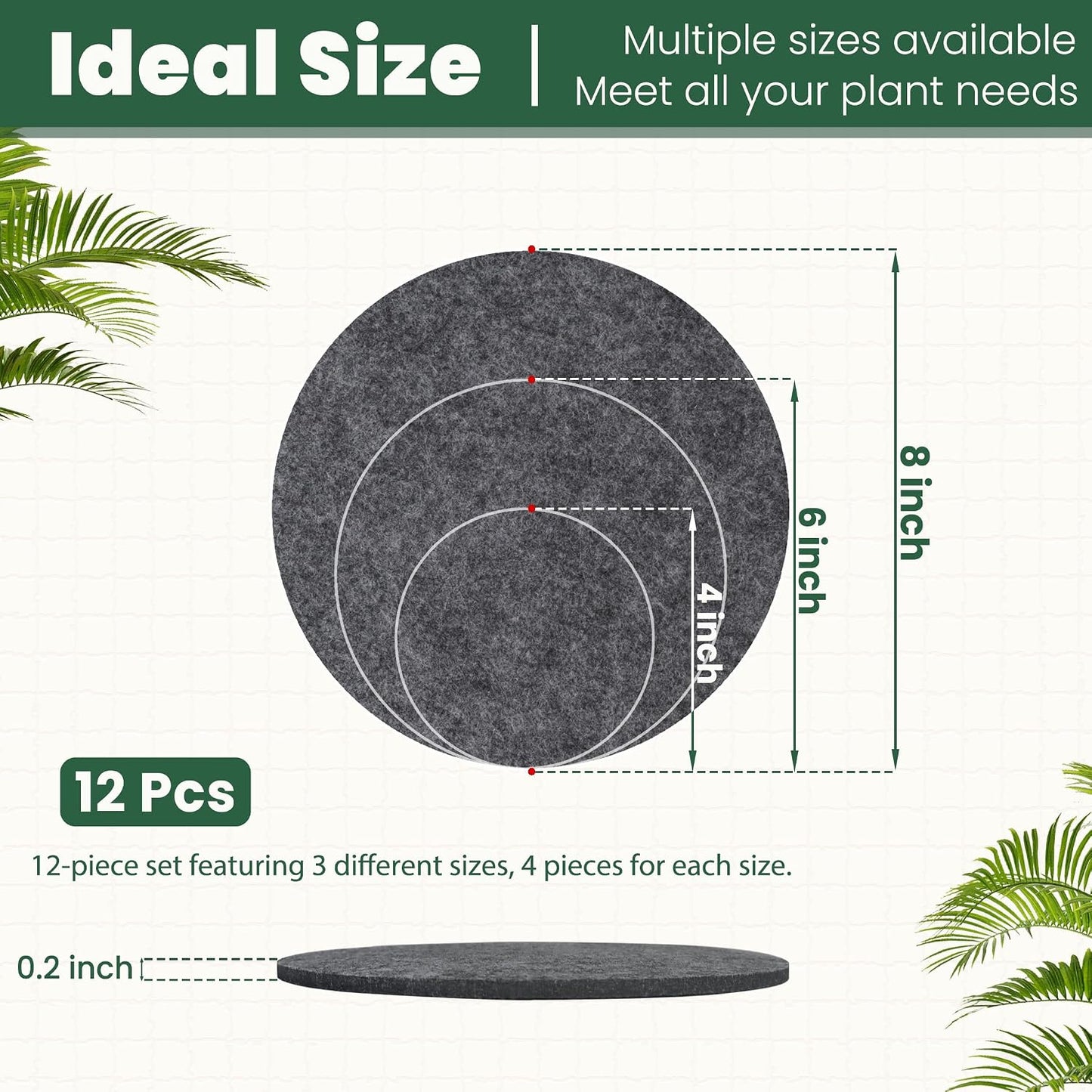 Posavasos fieltro para plantas 4/6/8pulg absorbentes