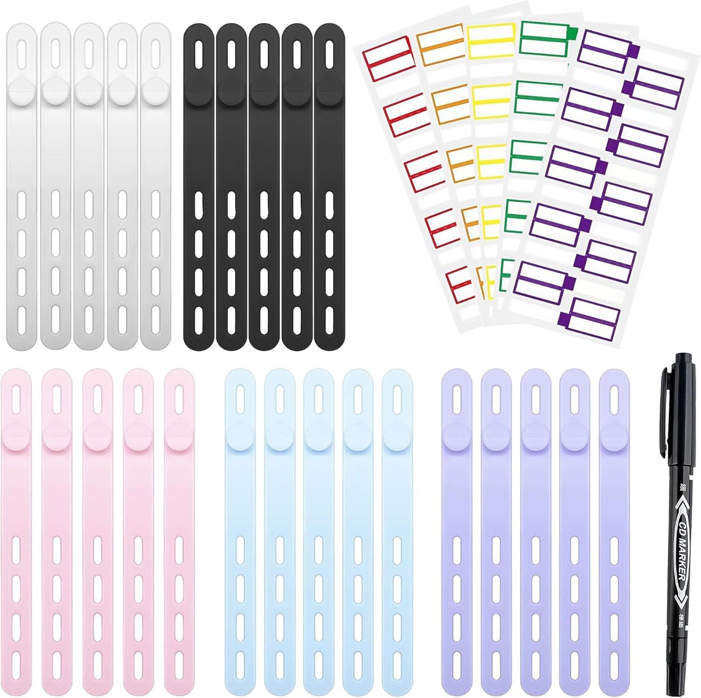 Pack 86 Bridas Silicona para Cables 5 Colores