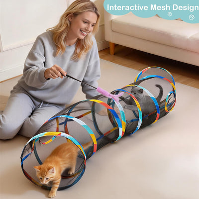Túnel malla para gatos transpirable con ratón plegable