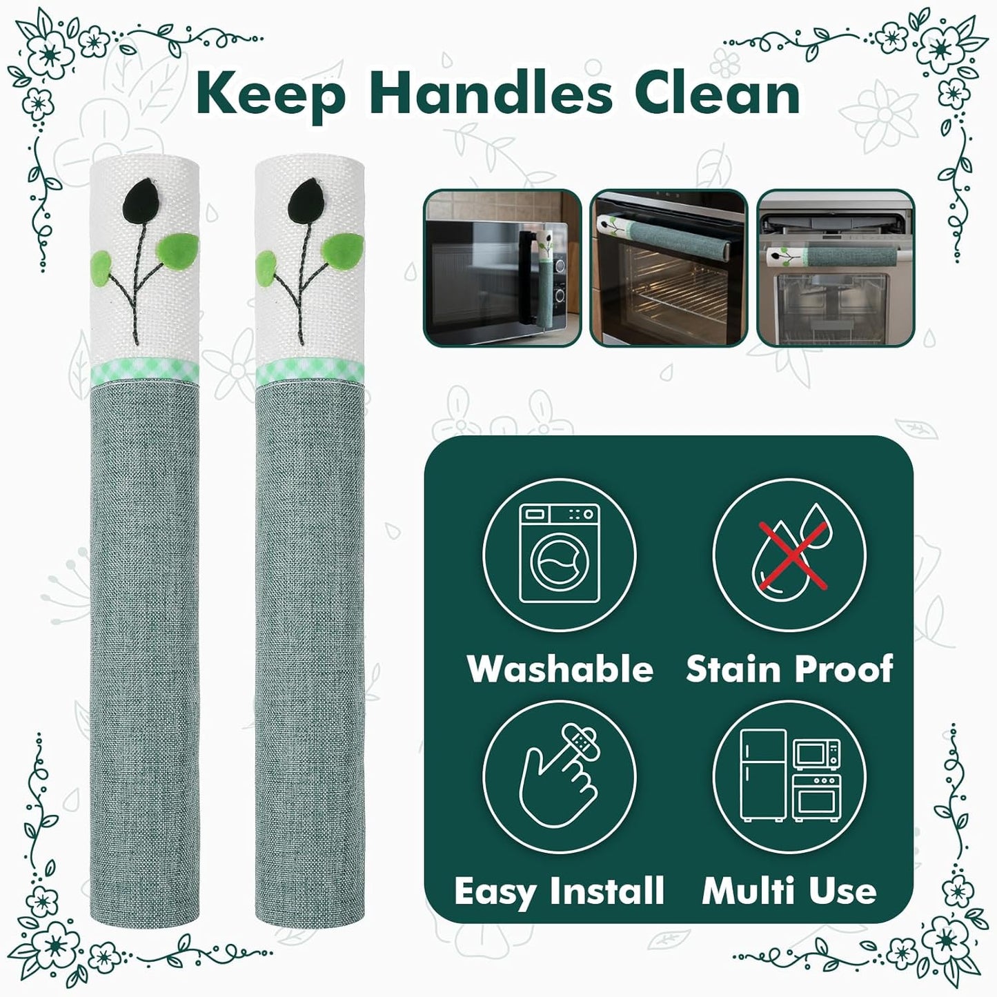 2 Fundas Manijas Nevera Lavables Guantes Extraibles Árbol Verde