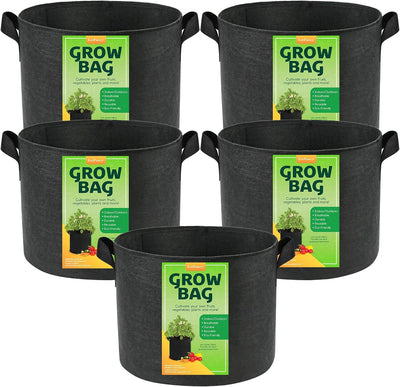 5 Pzas Bolsas Cultivo 5gal Tela No Tejida Asas Reforzadas Negro