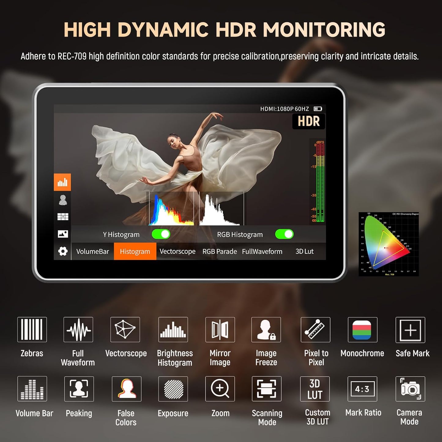 Monitor 2000 nits 6pulg 4K HDMI tactil con batería
