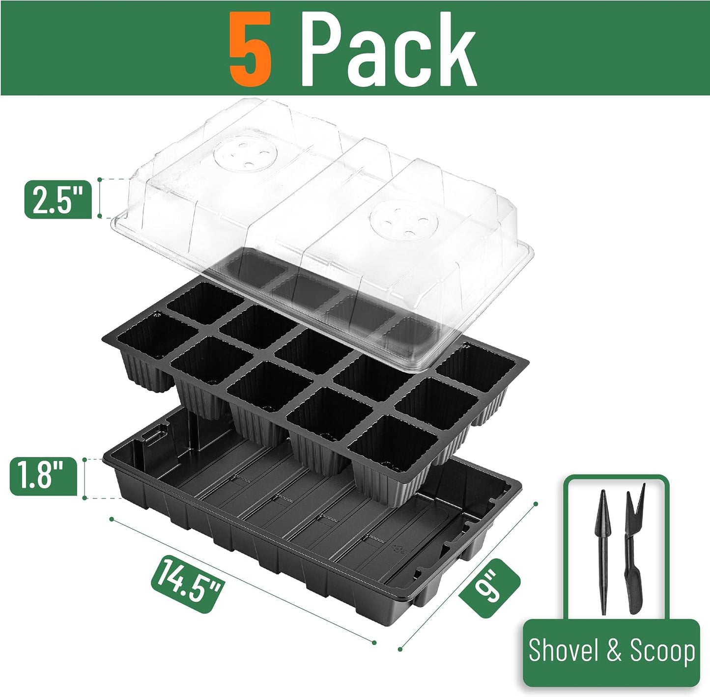 Set 5 bandejas germinación con cúpula y base ventilada