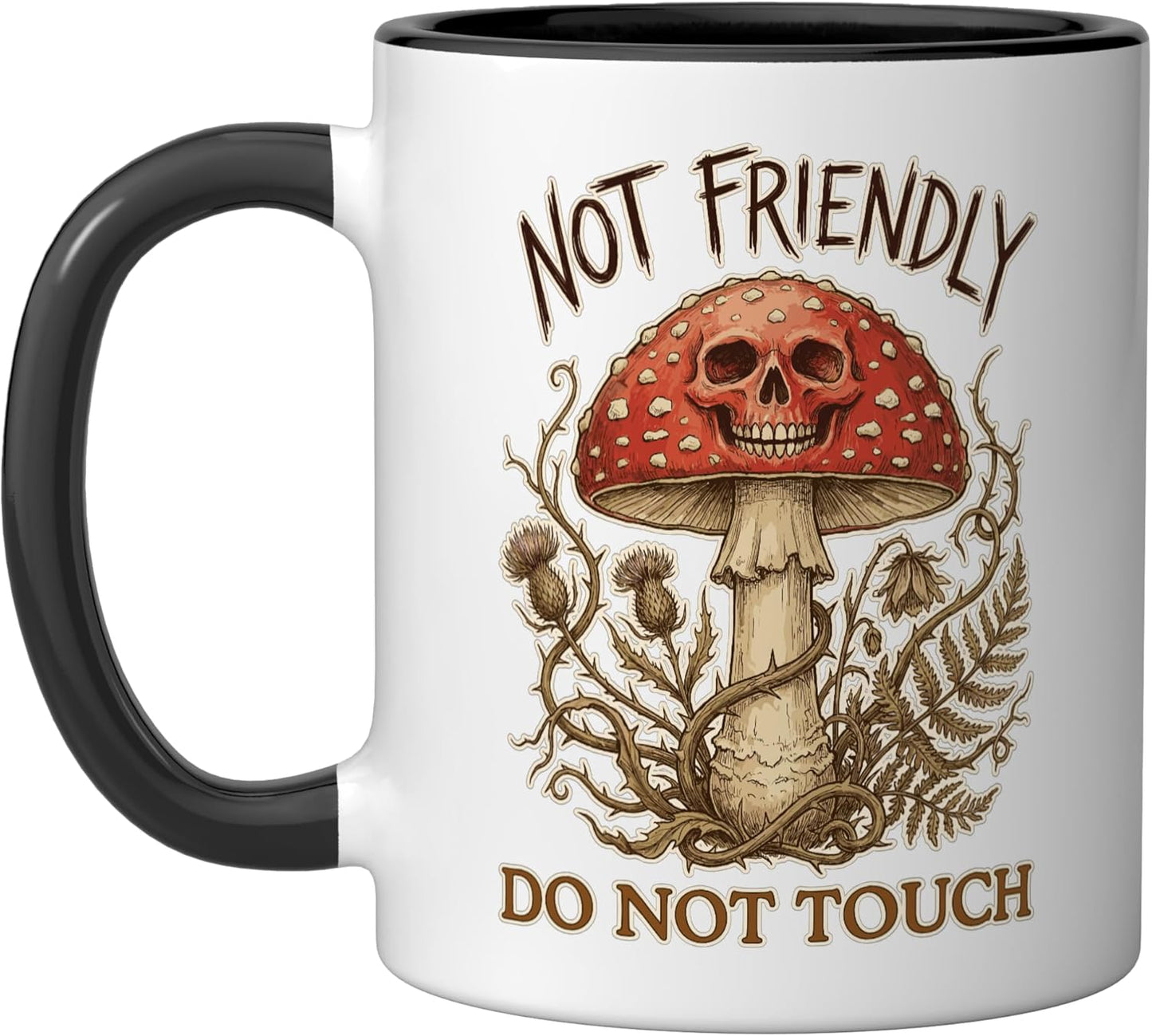 Taza Cerámica Amanita Muscaria No Tocar Negro/Blanco