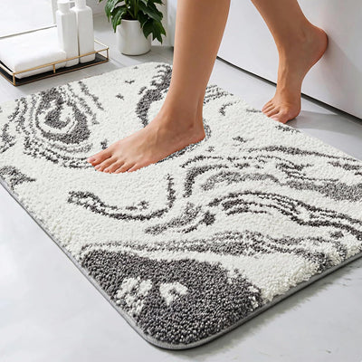 Alfombra baño microfibra antideslizante secado rápido gris/blanco 30