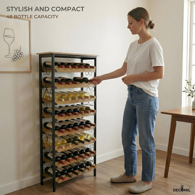 Estante vino 48 botellas bambú metal 51x23x9.5in