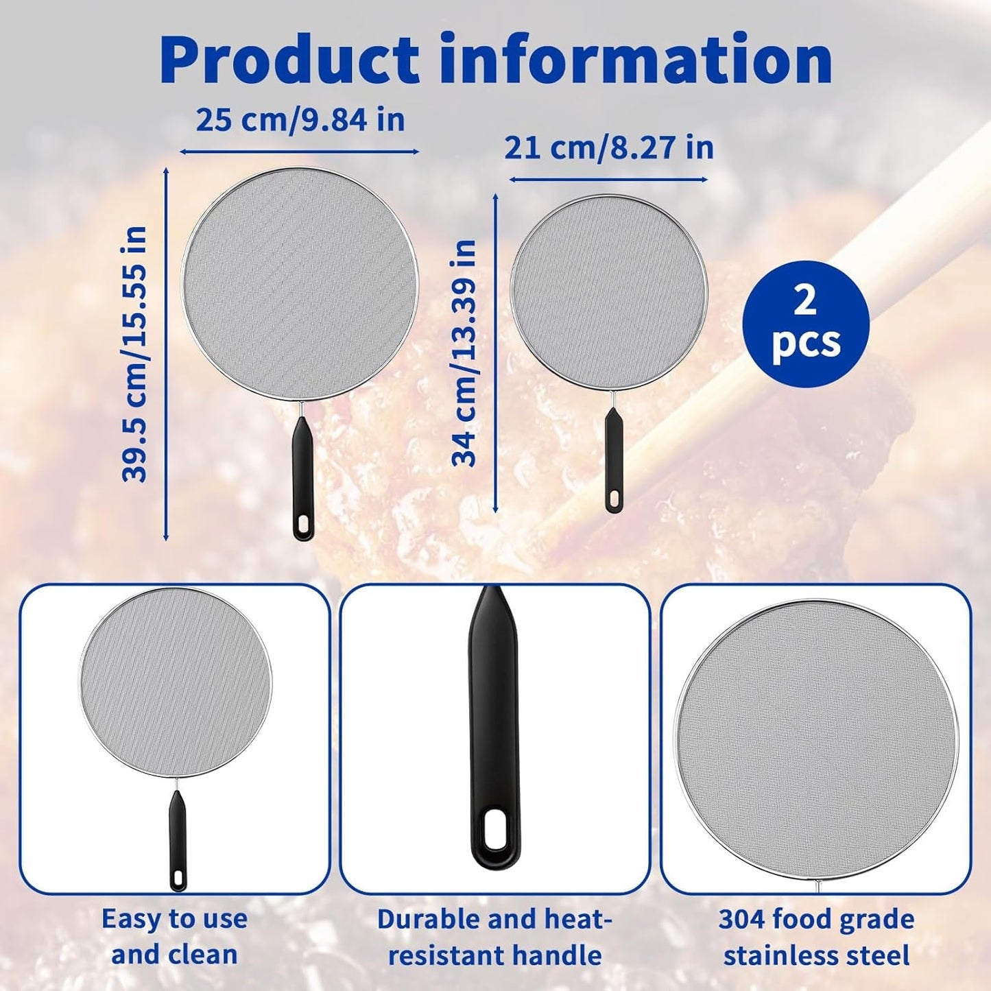 2 Pzas Protector salpicaduras acero inox 8-10pulg