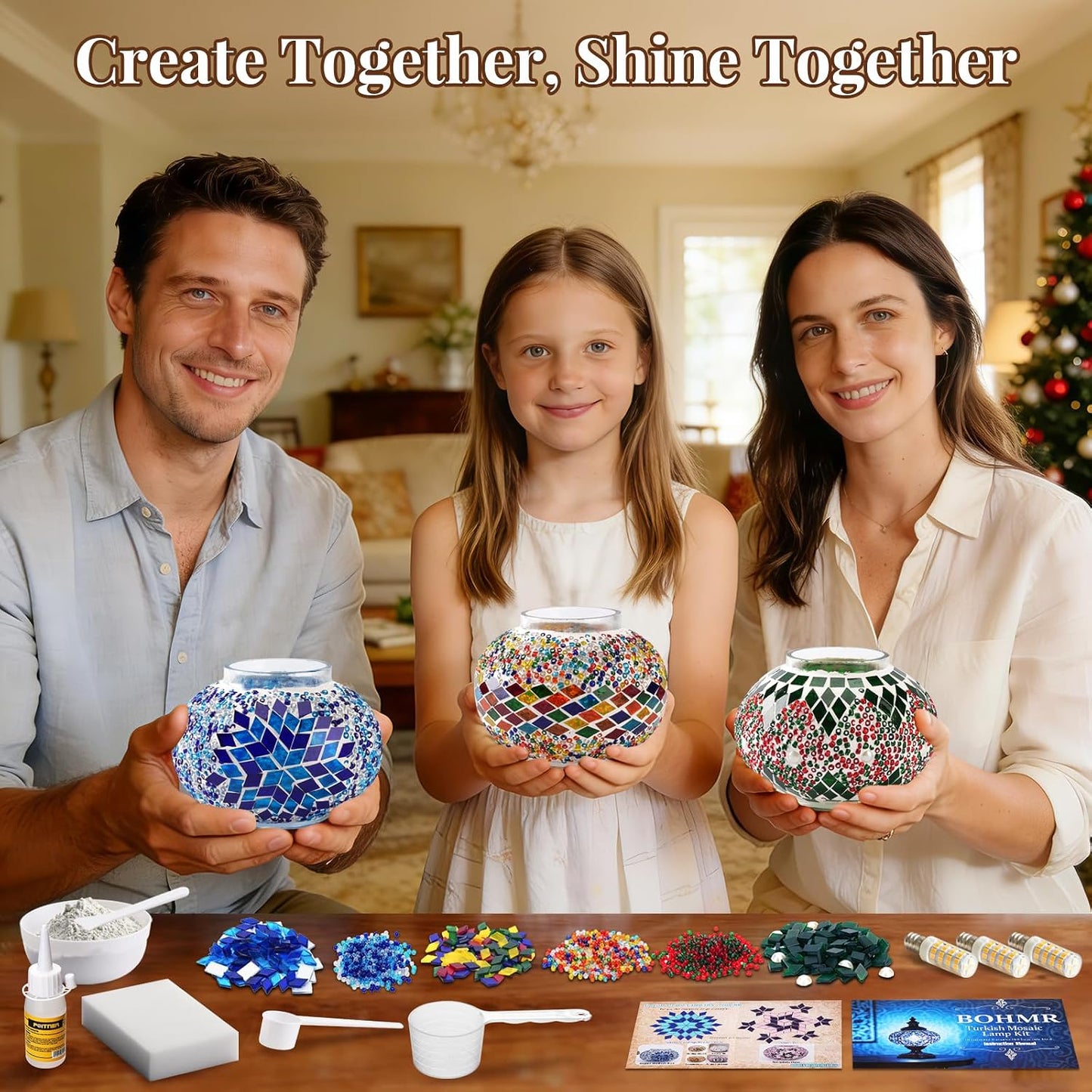 Kit lámpara mosaico turco 3 globos 23pulg vidrio