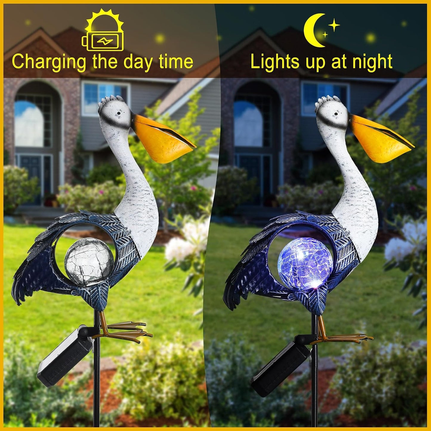 Estatuas solares pelícano metal jardín bola vidrio