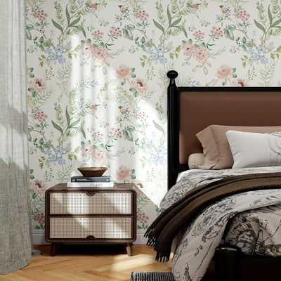 Papel tapiz floral autoadhesivo Cottagecore para dormitorio y baño