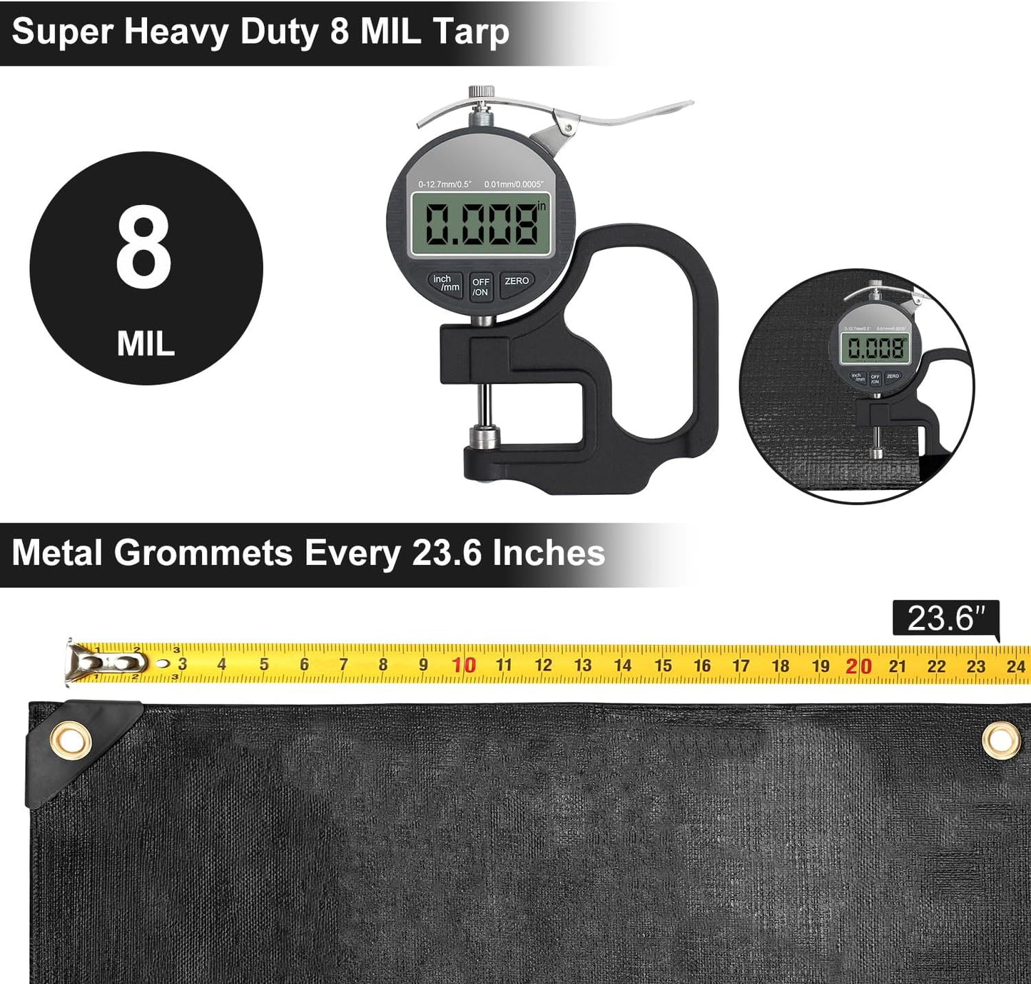 Lona impermeable 8x12ft grosor 0.315pulg resiste UV y desgarro